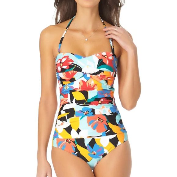 Anne Cole Twist-Front Shirred Bandeau One Piece Swimsuit - Picture 2 of 3